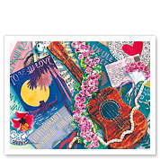 Sweet Lokelani - Hawaiian Ukulele with Lokelani (Pink Damask Rose) - Fine Art Prints & Posters