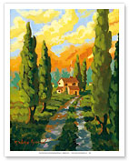 Italian Earth - Italy - Italian Villa, Cypress Trees - Fine Art Prints & Posters