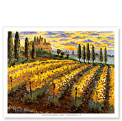 Sunset on the Vineyard - Italy - Italian Villa, Vineyards, Cypress Trees - Fine Art Prints & Posters