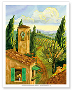 Tuscan Afternoon - Tuscany Italy - Italian Villa, Vineyards, Cypress Trees - Fine Art Prints & Posters