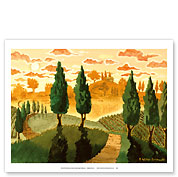 Tuscan Sunset - Tuscany Italy - Italian Vineyards, Cypress Trees - Fine Art Prints & Posters
