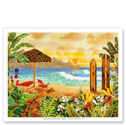 Surfing the Islands - Tropical Beach Paradise - Hawaii - Hawaiian Islands - Fine Art Prints & Posters