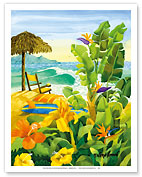 Tropical Holiday - Beach Chair Ocean View - Hawaii - Hawaiian Islands - Fine Art Prints & Posters