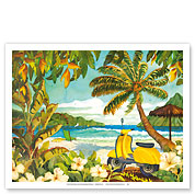 Yellow Scooter in Paradise - Tropical Beach Ocean View - Hawaii - Hawaiian Islands - Fine Art Prints & Posters