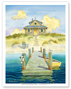 Welcome Home - Sitting by the Dock - Cozy Beach Cottage - Fine Art Prints & Posters