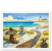 Boardwalk to the Lighthouse - Beach Chair Ocean View - Fine Art Prints & Posters