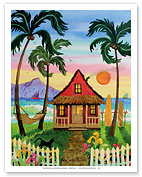 Hati's Red Hut - Tropical Beach Hut - Hawaii - Hawaiian Islands Sunset - Fine Art Prints & Posters