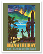 Hanalei Bay - North Shore Kauai Hawaii - Ancient Hawaiian Surfer - Fine Art Prints & Posters