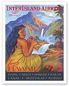 Touring Hawaii - InterIsland Airways - Hawaiian Hula Girl - Oahu, Maui, Kauai - Fine Art Prints & Posters