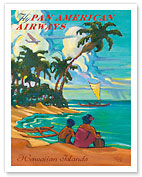 Hawaiian Islands - Fly Pan American Airways - Outrigger Beach - Fine Art Prints & Posters