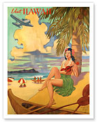 Visit Hawaii - Hawaiian Hula Dancer with Ukulele - Fine Art Prints & Posters