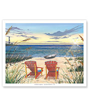 Outer Bank Sunrise - Beach Chairs & Sunset Ocean View - Fine Art Prints & Posters