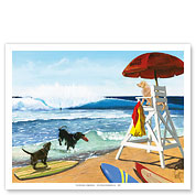 Guard Dogs - Playing on the Beach - Fine Art Prints & Posters