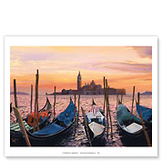 San Marco Sunset - Venice, Italy - Venetian Gondola Boats - Fine Art Prints & Posters