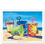 Bucket List - Beach Buckets with Shovels - Fine Art Prints & Posters