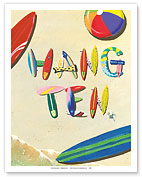 Hang Ten - Beach Sand Surfboard Art - Fine Art Prints & Posters