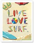 Live Love Surf - Beach Sand Surfboard Art - Fine Art Prints & Posters