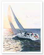 Follow the Sun - Yacht Sailing into Sunset - Fine Art Prints & Posters