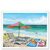 Coasting Through - Beach Chairs, Umbrella & Ocean View - Fine Art Prints & Posters