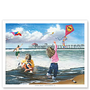 Kite Kids - At the Beach - Fine Art Prints & Posters