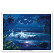 Lanai Luna - Hawaiian Moonlit Ocean Waves - Fine Art Prints & Posters