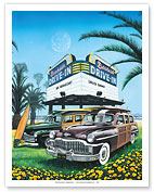 Double Feature - Beachside Drive-In Woodies - Fine Art Prints & Posters