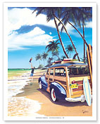 U-n-Me - Retro Woodie on Beach with Surfboards - Fine Art Prints & Posters
