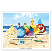 Brellas and Boards - Beach Umbrellas & Surfboards - Fine Art Prints & Posters