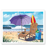 Shore Thing - Beach Chair, Umbrella & Ocean View - Fine Art Prints & Posters