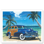 Blue Lagoon - Retro Woodie Car on Beach - Fine Art Prints & Posters