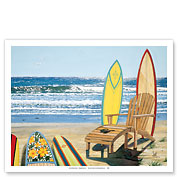 Board Meeting - Beach Chairs, Surfboards & Ocean View - Fine Art Prints & Posters