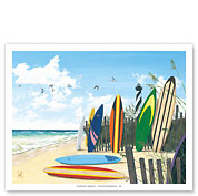 Surf Boards and the Lighthouse - Fine Art Prints & Posters