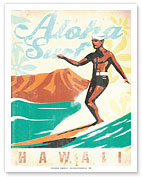 Aloha Surf Hawaii - Surfer On Longboard - Fine Art Prints & Posters