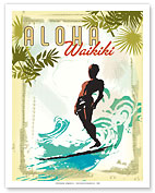 Aloha Waikiki - Hawaii Surfer On Wave - Soul Arch - Fine Art Prints & Posters