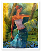 Blue Green Dress - Hawaiian Hula Dancer - Fine Art Prints & Posters