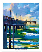 Early Light - Waves Breaking on Pier - Fine Art Prints & Posters