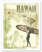 Hawaiian Surfer - Hawaii Paradise of the Pacific - Fine Art Prints & Posters