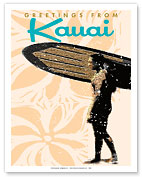 Greetings from Kauai, Hawaii - Hawaiian Surfer - Fine Art Prints & Posters