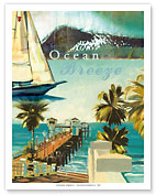 Ocean Breeze - Californian Wave, Sailboat and Pier - Fine Art Prints & Posters