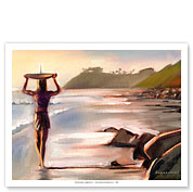 Sunset Surf Session - Woman With Surfboard - Fine Art Prints & Posters