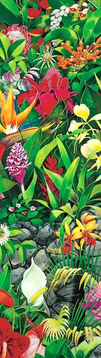 White Eye in Tropical Flowers - Fine Art Giclee Canvas Prints