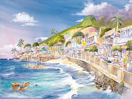 Lahaina Sea Wall - Limited Edition Watercolor Giclée Art Print