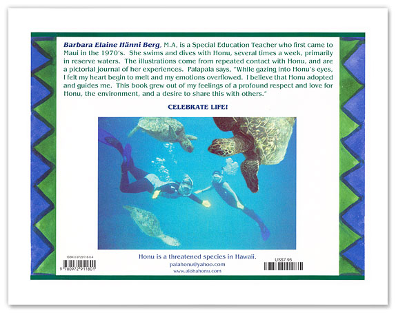 Honu the Green Sea Turtle - book back cover