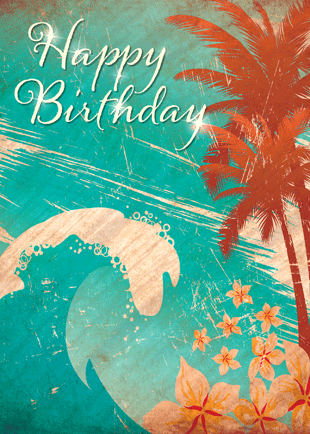 Hawaiian Happy Birthday Greeting Card - Hawaiian Wave - Paccotiglia