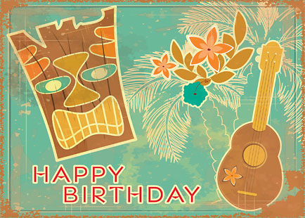 Vintage Tiki and Ukulele - Personalized Greeting Card