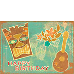 Vintage Tiki and Ukulele - Hawaiian Happy Birthday Greeting Card