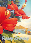 Hibiscus Beach Day  - Hawaiian Happy Birthday Greeting Card