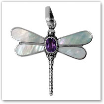 Dragonfly Pendant #1 w/Light colored Abalone Shell and Garnet inset - Island Jewelry