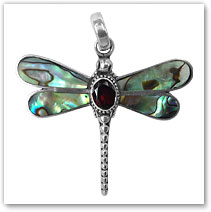 Dragonfly Pendant #2 w/Multi-colored Abalone Shell and Amethyst inset - Island Jewelry