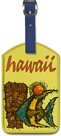 Hawaii, Fish & Tiki - Hawaiian Leatherette Luggage Tags